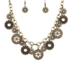 Floral Charms Dangles Brass Necklace & Earrings